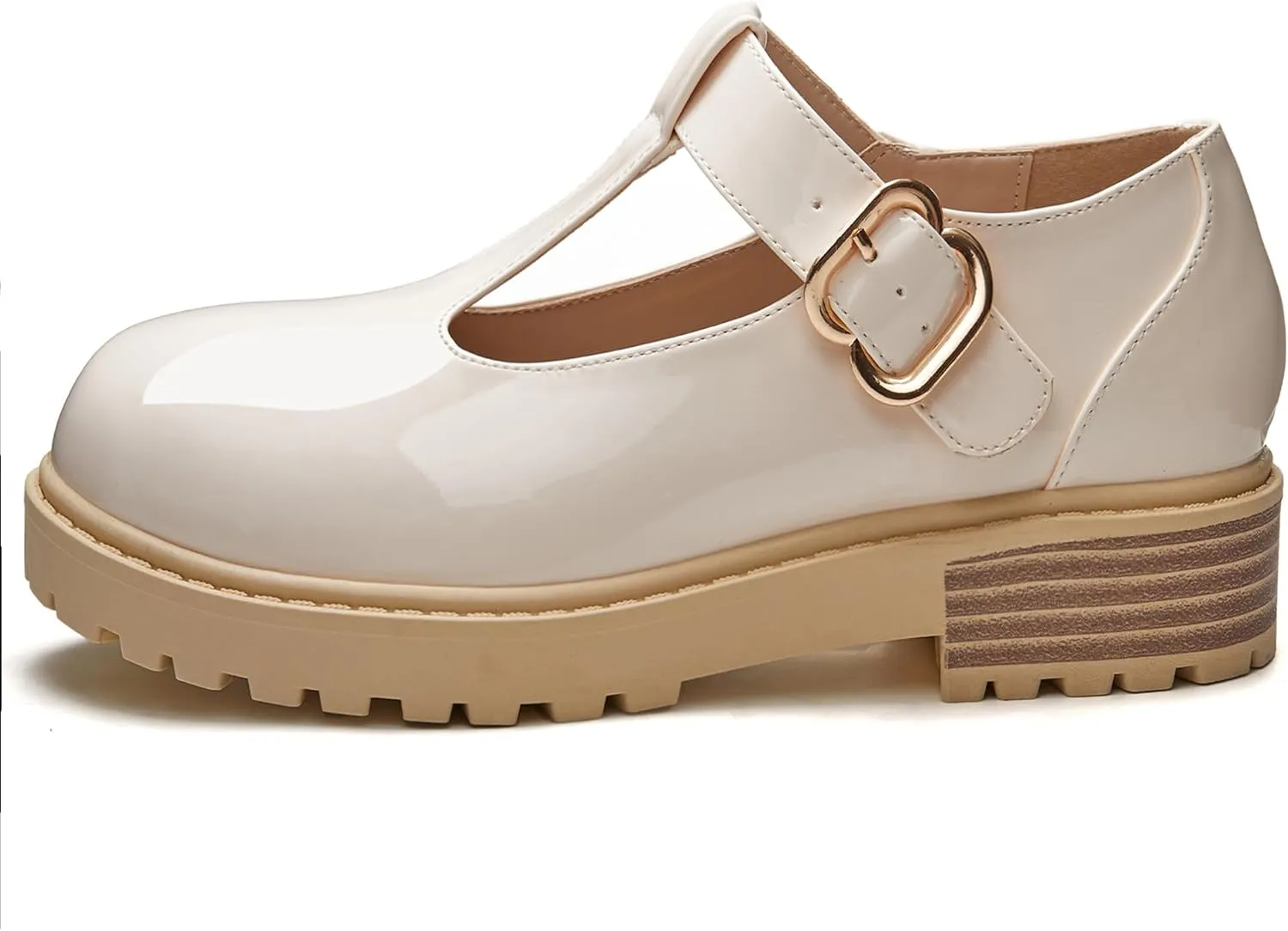 Coutgo Girls Mary Jane Dress Shoes Platform Loafers School Uniform Chunky Heel Closed Toe T-Strap Flats