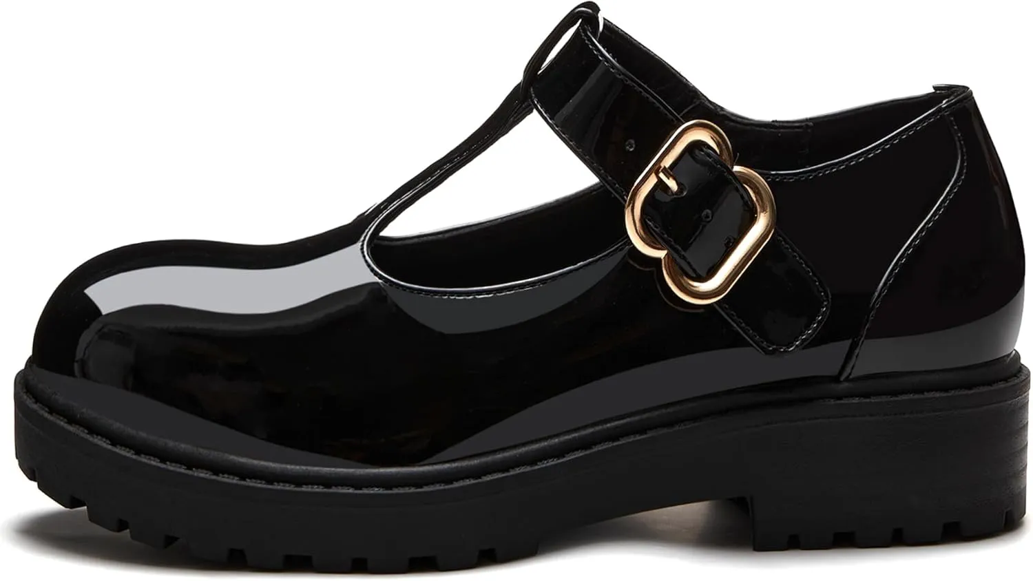Coutgo Girls Mary Jane Dress Shoes Platform Loafers School Uniform Chunky Heel Closed Toe T-Strap Flats