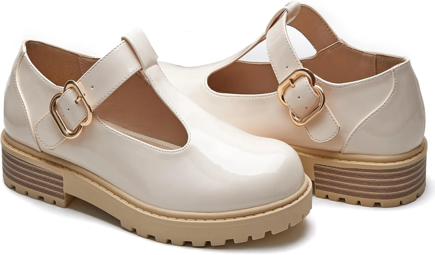 Coutgo Girls Mary Jane Dress Shoes Platform Loafers School Uniform Chunky Heel Closed Toe T-Strap Flats