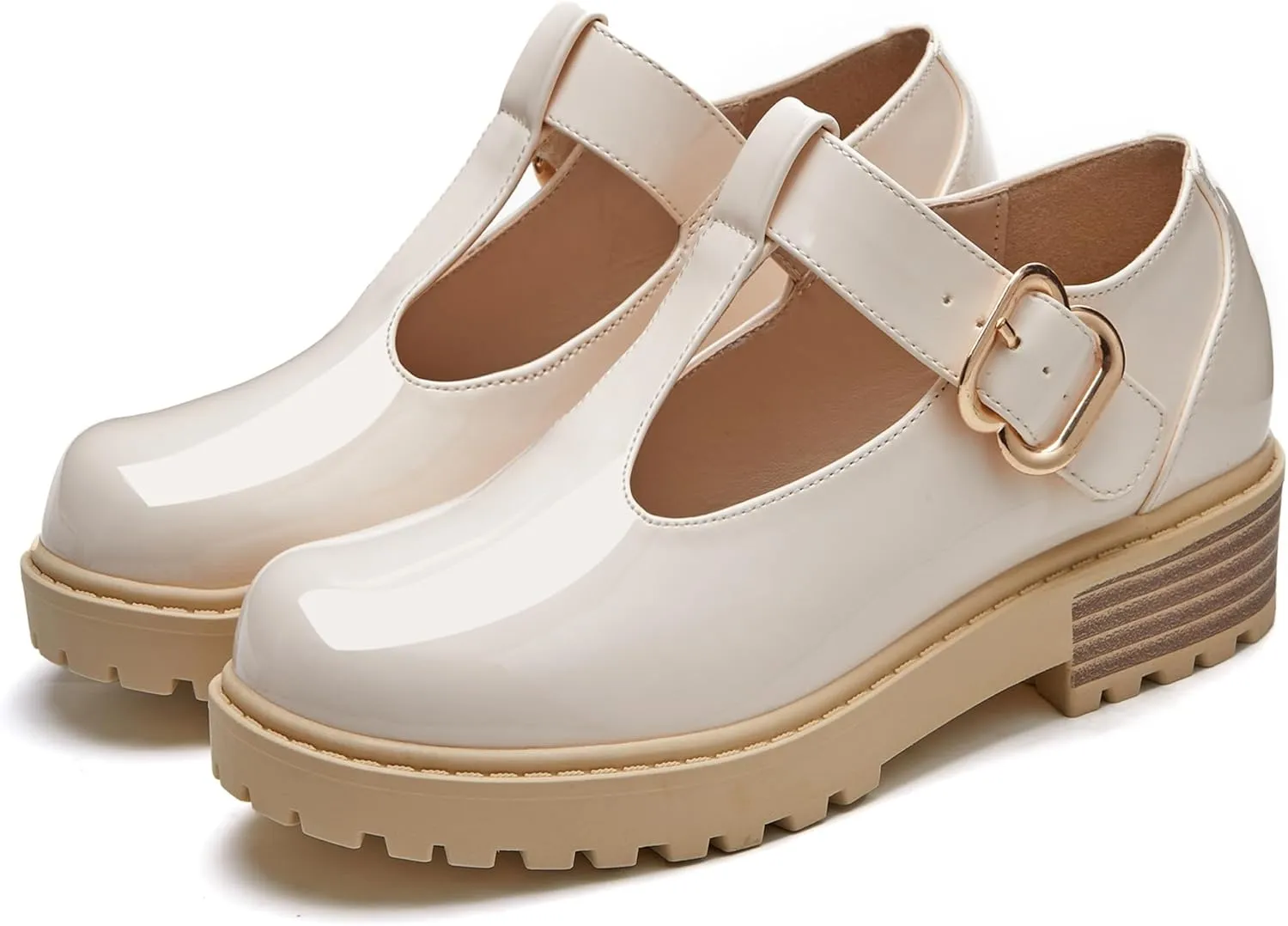 Coutgo Girls Mary Jane Dress Shoes Platform Loafers School Uniform Chunky Heel Closed Toe T-Strap Flats