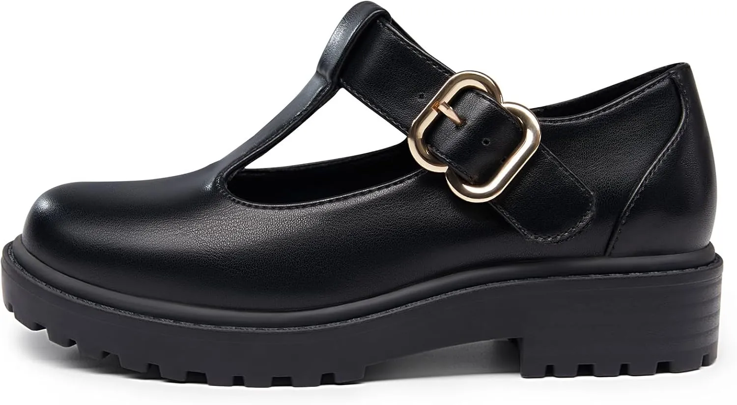 Coutgo Girls Mary Jane Dress Shoes Platform Loafers School Uniform Chunky Heel Closed Toe T-Strap Flats