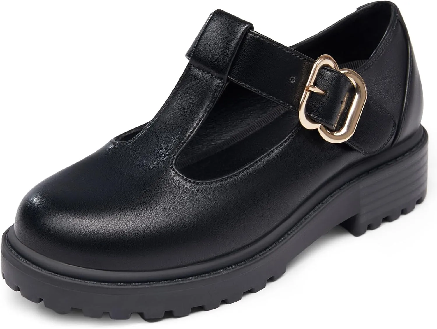 Coutgo Girls Mary Jane Dress Shoes Platform Loafers School Uniform Chunky Heel Closed Toe T-Strap Flats