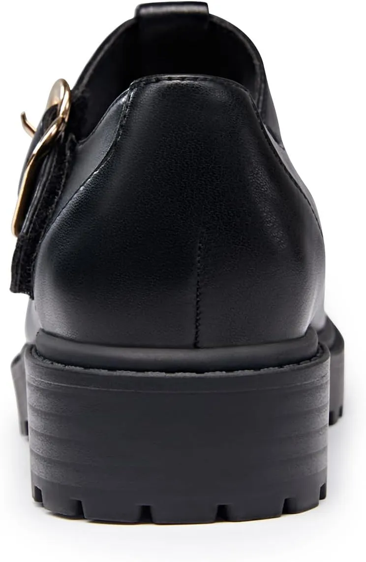 Coutgo Girls Mary Jane Dress Shoes Platform Loafers School Uniform Chunky Heel Closed Toe T-Strap Flats