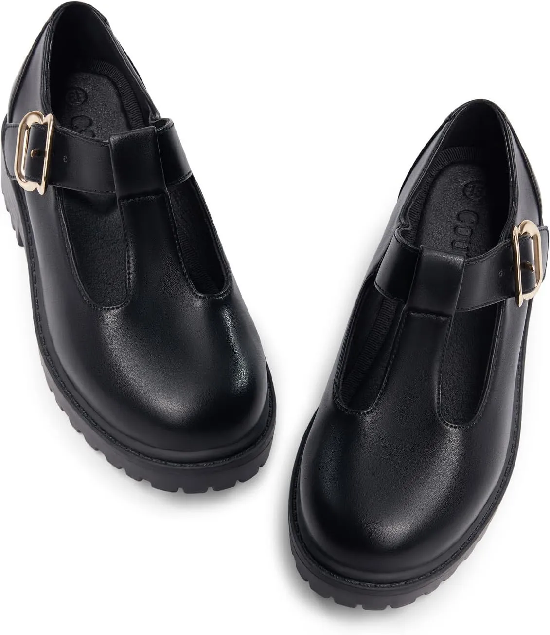 Coutgo Girls Mary Jane Dress Shoes Platform Loafers School Uniform Chunky Heel Closed Toe T-Strap Flats