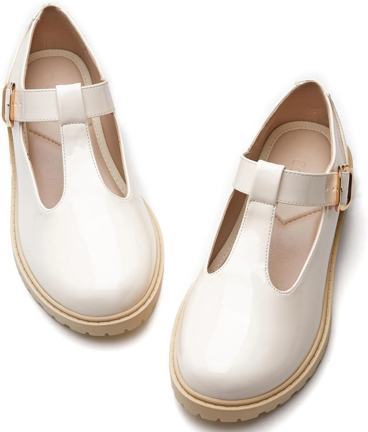Coutgo Girls Mary Jane Dress Shoes Platform Loafers School Uniform Chunky Heel Closed Toe T-Strap Flats