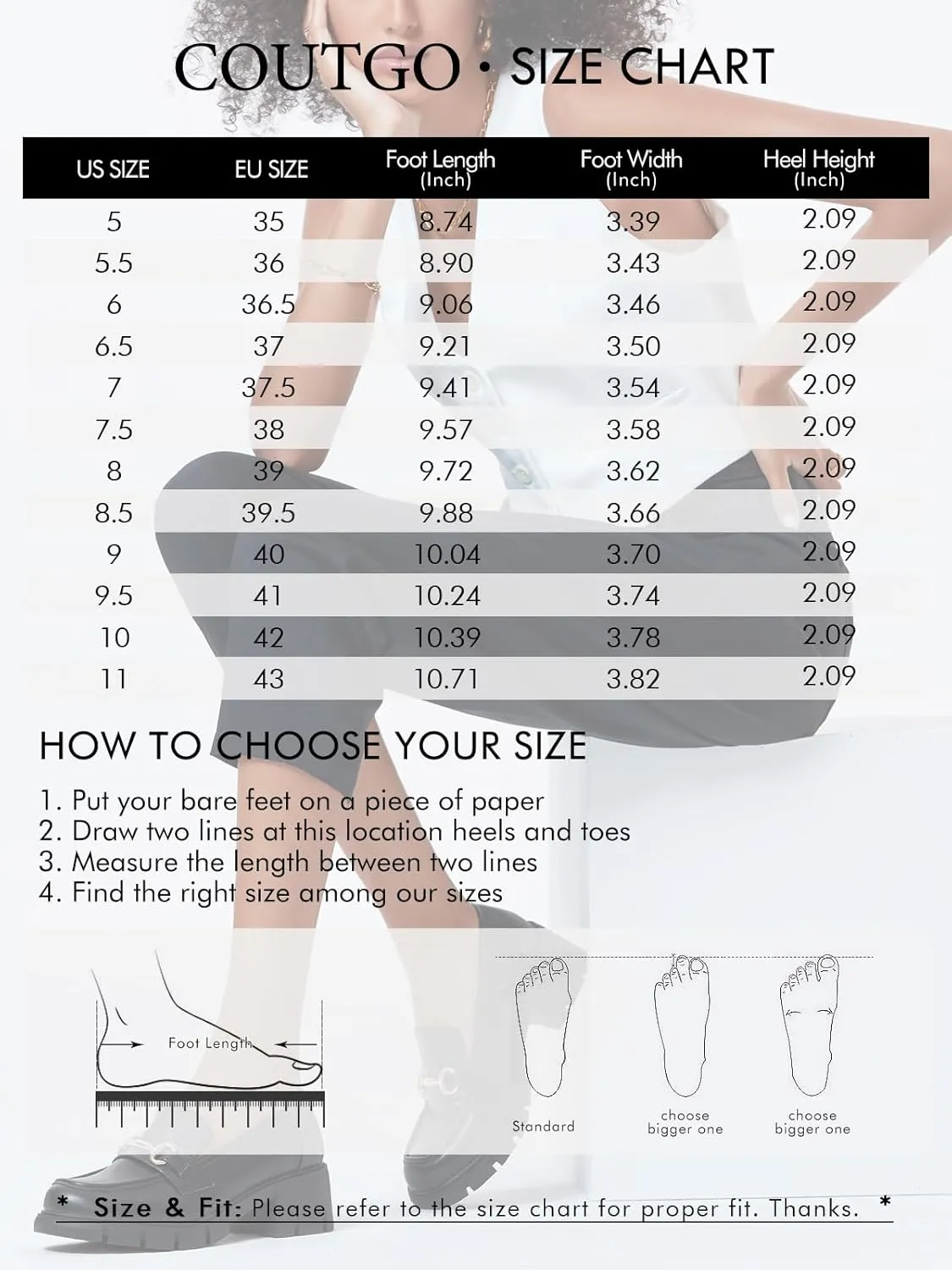 Coutgo Womens Chunky Platform Lug Sole Loafers Mid Heel Square Toe Dress Walking Work Shoes with Buckle Chain