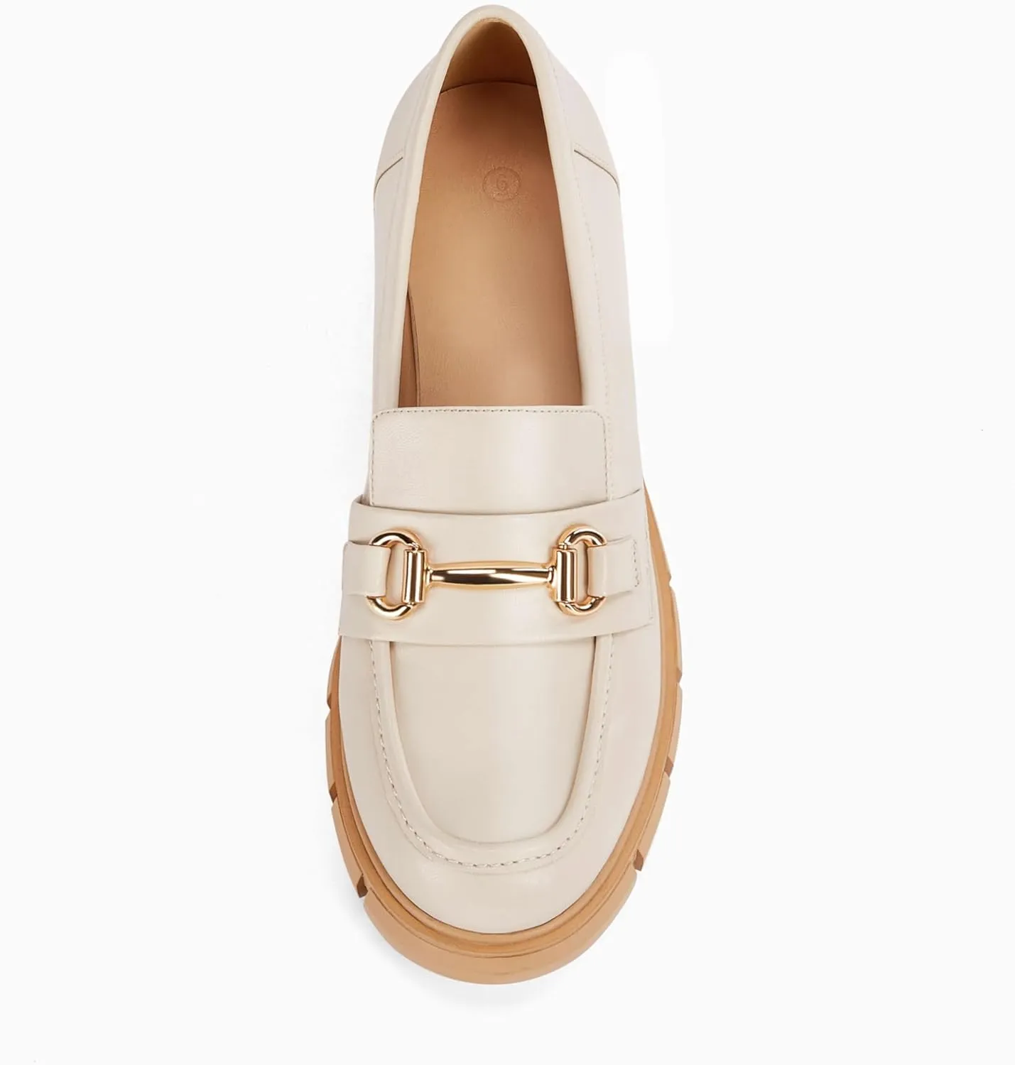 Coutgo Womens Chunky Platform Lug Sole Loafers Mid Heel Square Toe Dress Walking Work Shoes with Buckle Chain