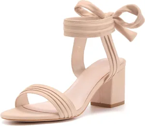 Coutgo Womens Open Toe Ankle Tie Back Low Block Chunky Heels Sandals Party Dress Pumps Shoes