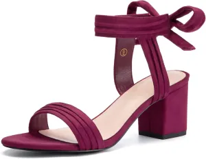 Coutgo Womens Open Toe Ankle Tie Back Low Block Chunky Heels Sandals Party Dress Pumps Shoes