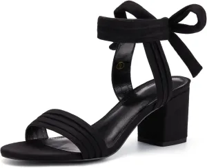 Coutgo Womens Open Toe Ankle Tie Back Low Block Chunky Heels Sandals Party Dress Pumps Shoes