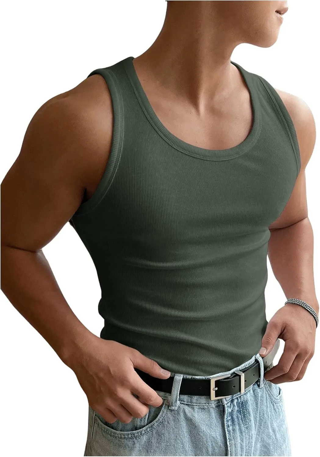 COZYEASE Men's Summer Tank Top Scoop Neck Workout Gym Muscle Tank T-Shirt Sleeveless Undershirt