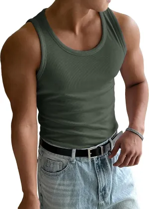 COZYEASE Men's Summer Tank Top Scoop Neck Workout Gym Muscle Tank T-Shirt Sleeveless Undershirt