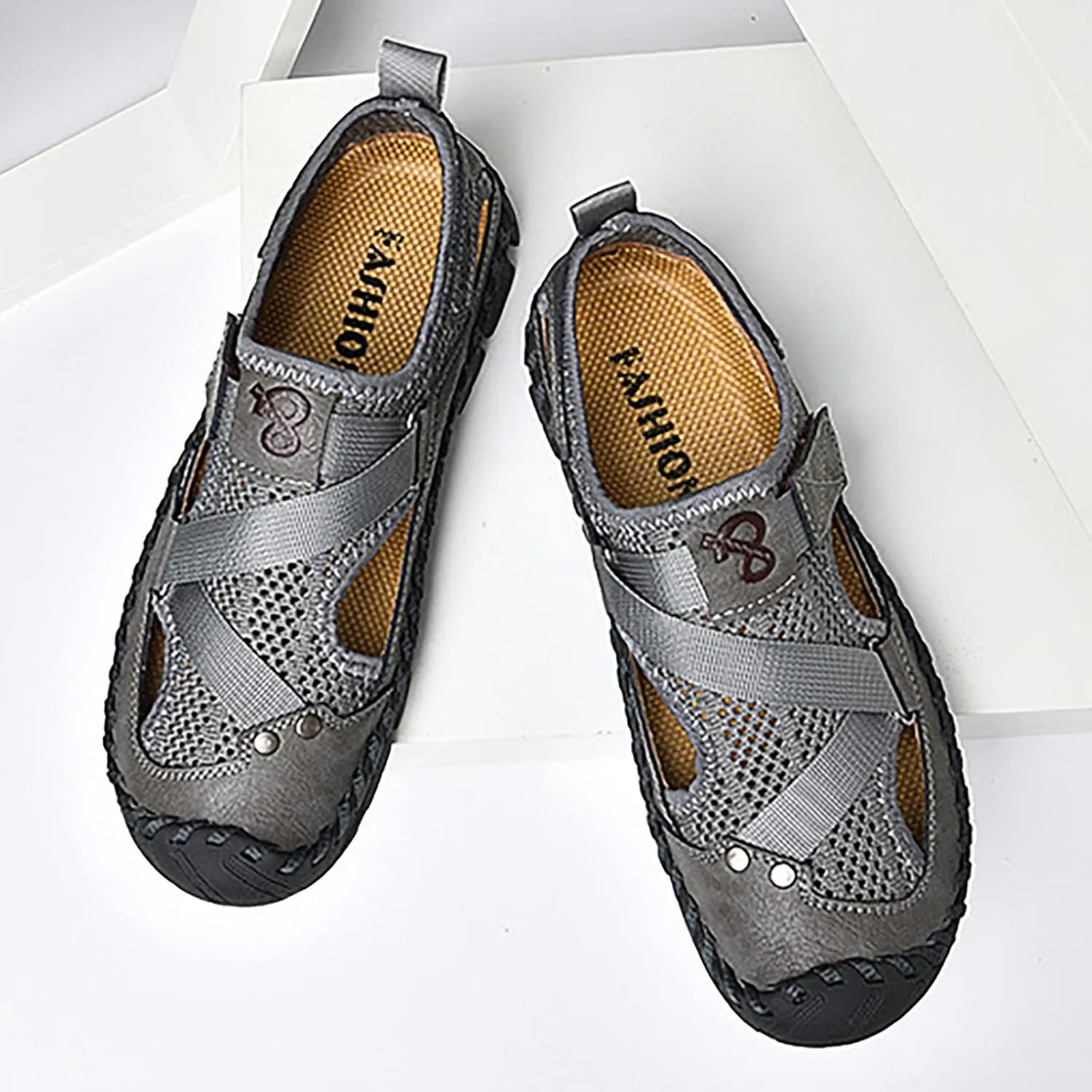 CsgrFagr New Summer Sandals for Men's Breathable Korean Edition Slip On Cowhide Beach Leather Shoes Beach Sandals for Men Size 13 (Grey, 8.5)