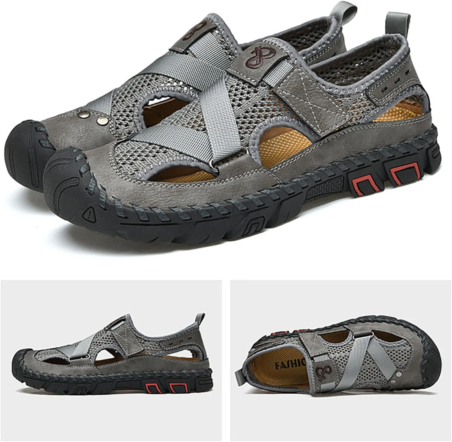 CsgrFagr New Summer Sandals for Men's Breathable Korean Edition Slip On Cowhide Beach Leather Shoes Beach Sandals for Men Size 13 (Grey, 8.5)
