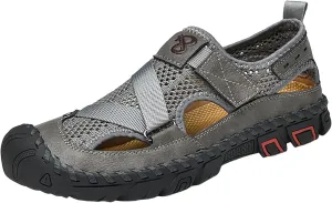 CsgrFagr New Summer Sandals for Men's Breathable Korean Edition Slip On Cowhide Beach Leather Shoes Beach Sandals for Men Size 13 (Grey, 8.5)