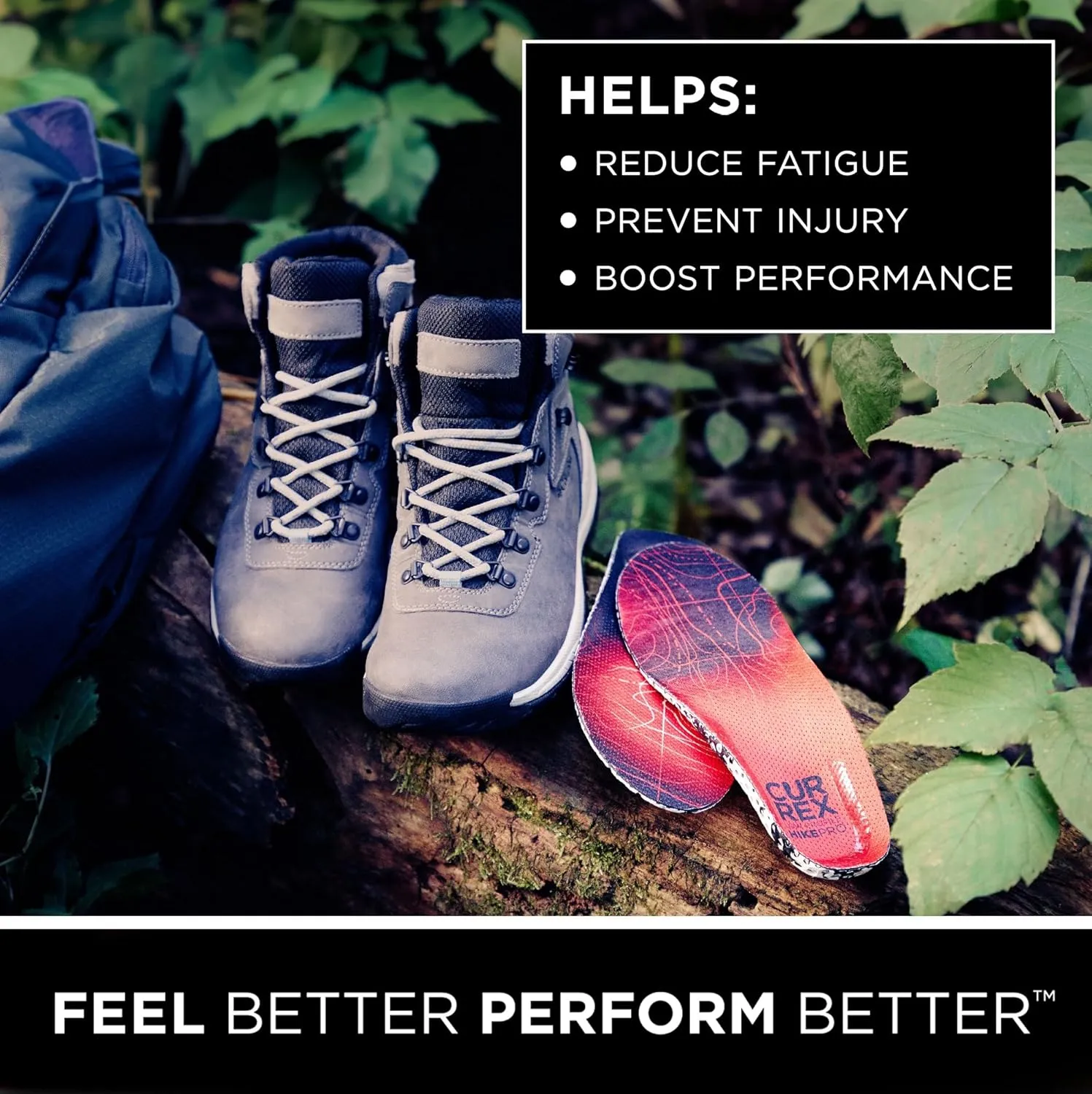 CURREX HikePro Insoles for Hiking Boots & Shoes – Shock Absorbing Inserts to Help Reduce Fatigue and Increase Performance – Anti-Slip Heel Surface for Stability – for Men & Women – Low Arch, 2X