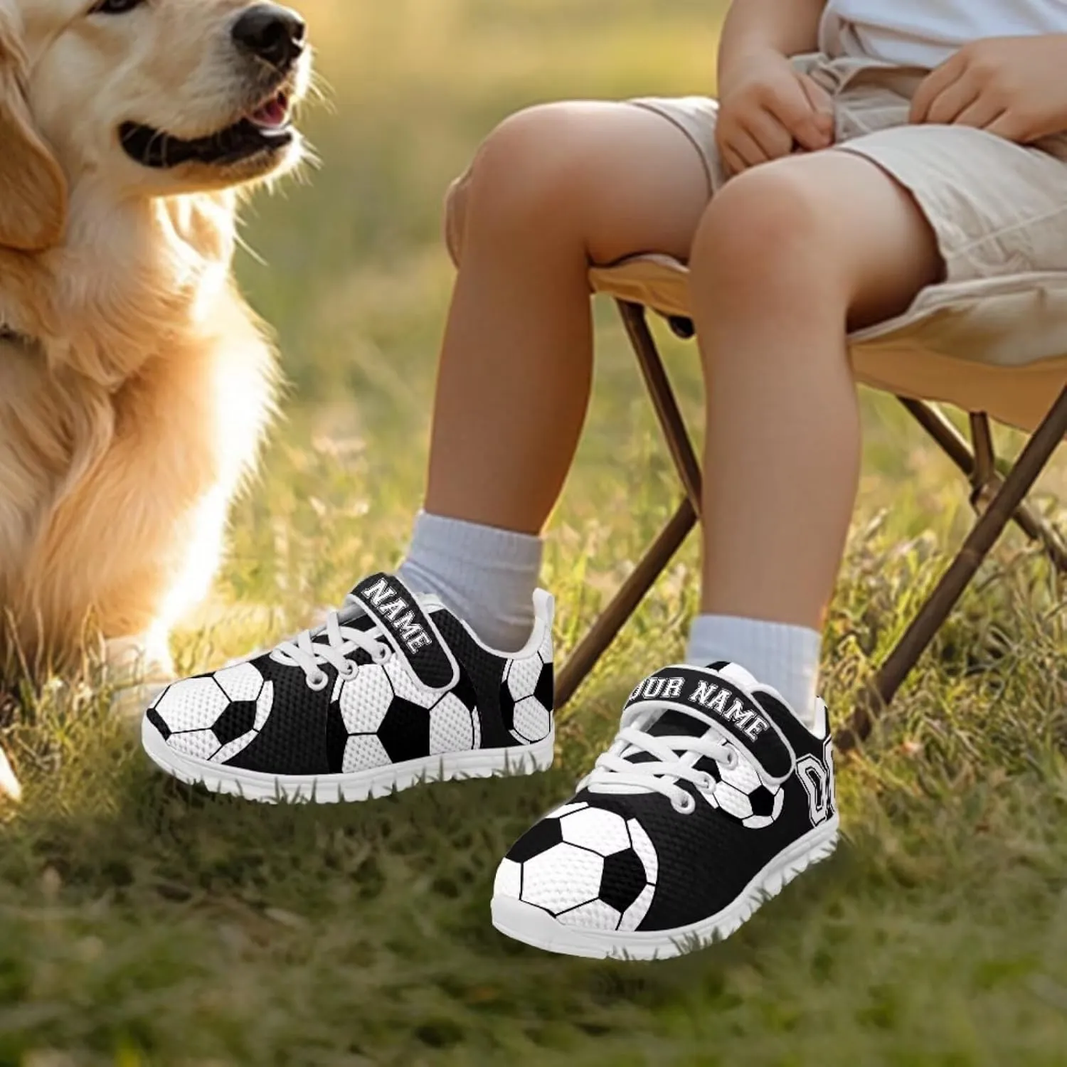 Custom Name Number Running Shoes Boys Ball Pattern Sneakers Breathable Tennis Shoes School Shoes Single Buckle Kids Footwear