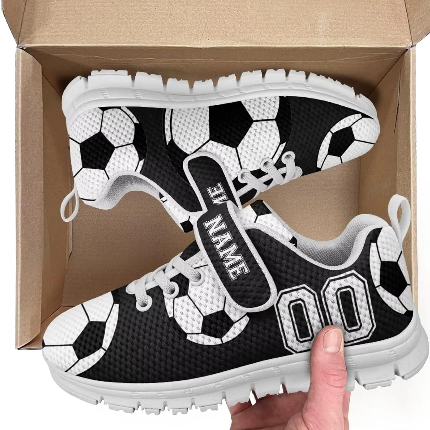 Custom Name Number Running Shoes Boys Ball Pattern Sneakers Breathable Tennis Shoes School Shoes Single Buckle Kids Footwear