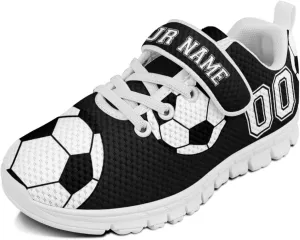 Custom Name Number Running Shoes Boys Ball Pattern Sneakers Breathable Tennis Shoes School Shoes Single Buckle Kids Footwear