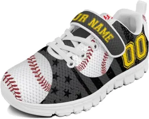 Custom Name Number Running Shoes Boys Ball Pattern Sneakers Breathable Tennis Shoes School Shoes Single Buckle Kids Footwear