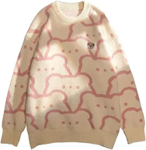 Cute Bear Sweater for Women Teen Girls Oversized Pullover Graphic Streetwear Knit Sweater Casual Cute Kawaii Tops
