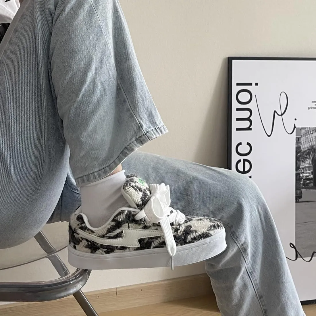 Cute Breathable Sneakers for Women Comfortable Thick Sole Casual Denim Couples' Style All-Season Walking Shoes