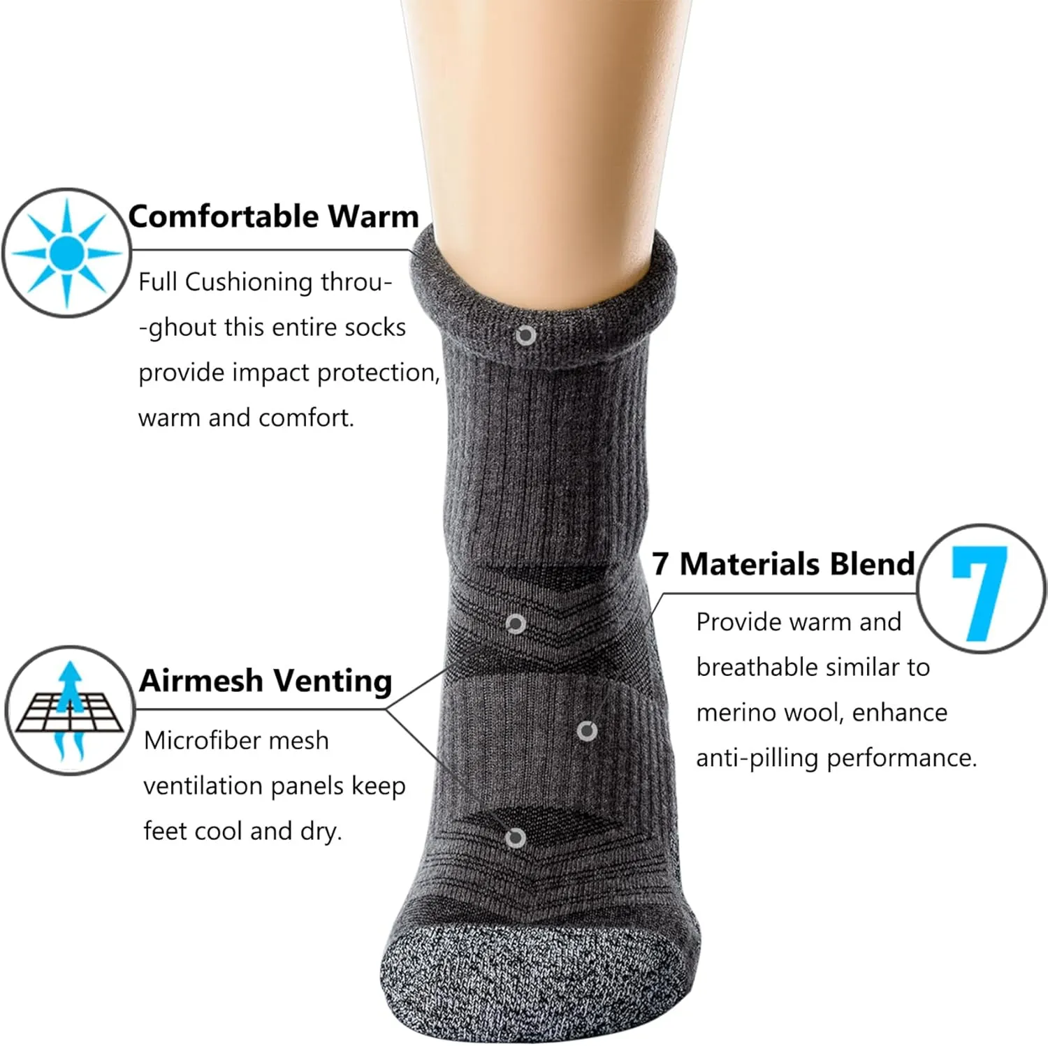 CWVLC Crew Hiking Socks, Cushion, Moisture Wicking, Arch Compression Boot Socks