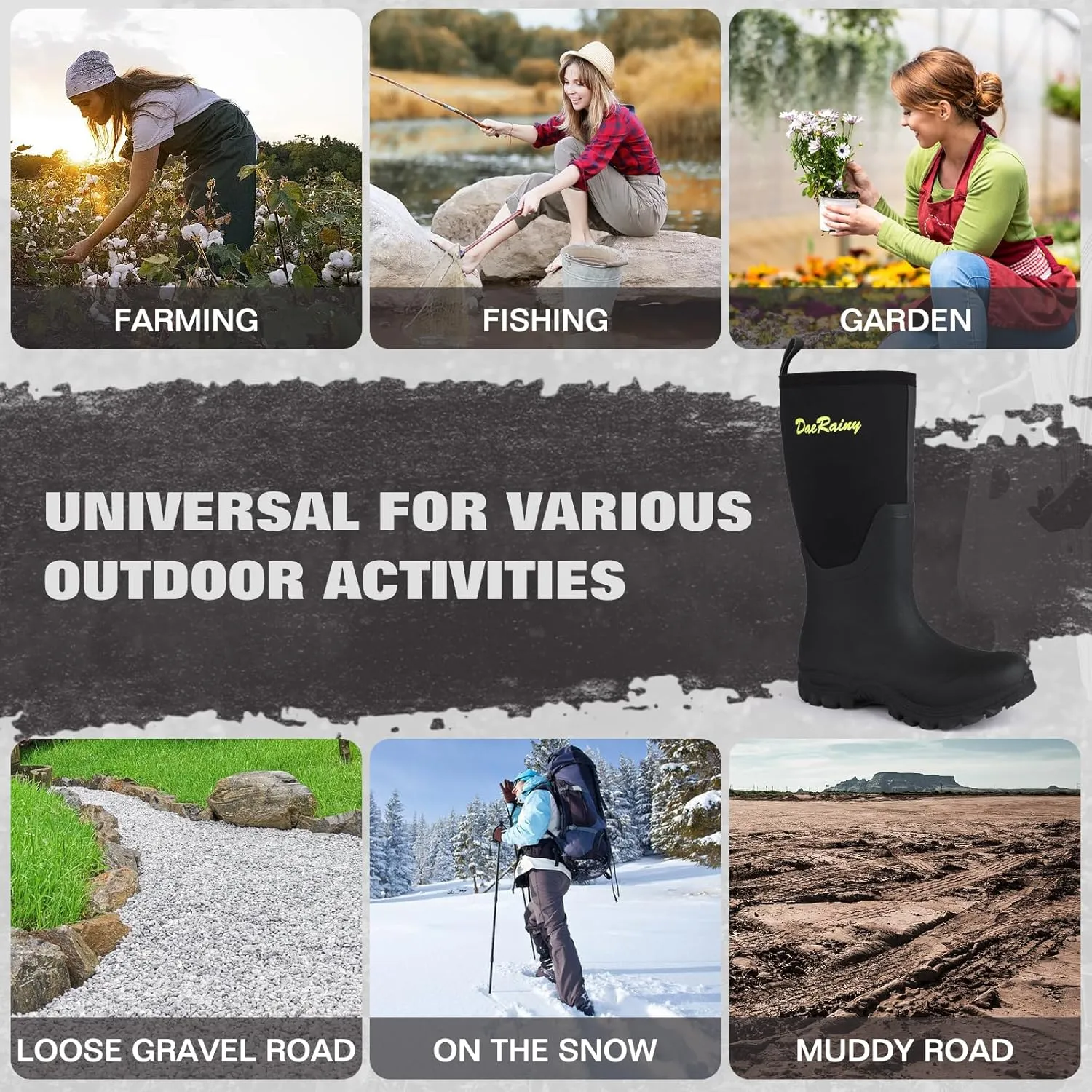 DaeRainy Rubber Rain Boots for Women Waterproof Boots Durable Neoprene Boots Insulated Mud Hunting Work Shoes for Outdoor Fsh Pond, Gradens,Hike,Farms