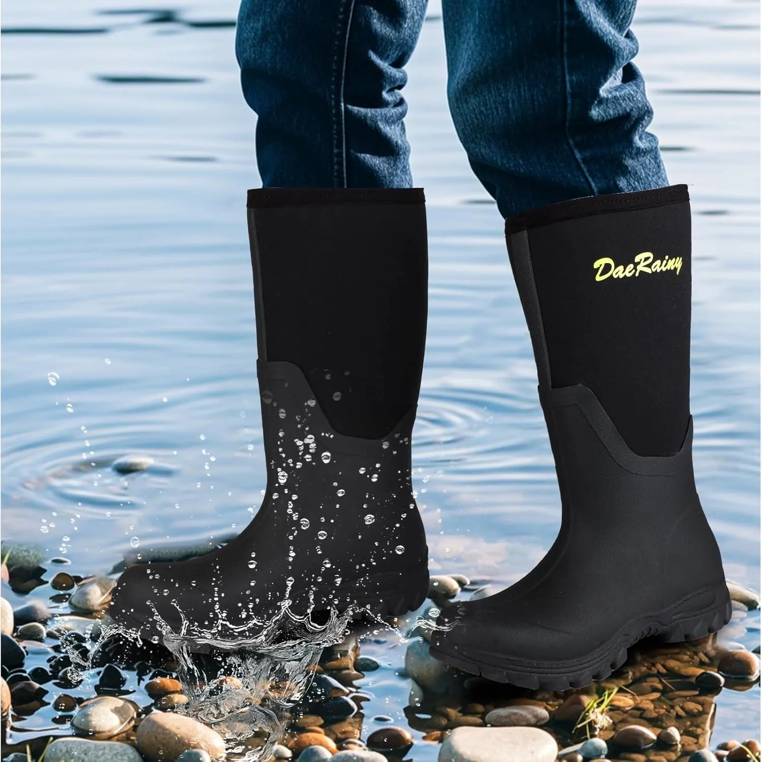 DaeRainy Rubber Rain Boots for Women Waterproof Boots Durable Neoprene Boots Insulated Mud Hunting Work Shoes for Outdoor Fsh Pond, Gradens,Hike,Farms