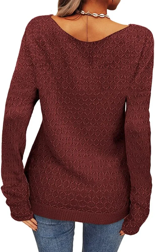 Danedvi Women Fashion Autumn Winter Pullover Sweater Round Neck Honeycomb Knitting Pattern Slim Fit Knitwear Tops