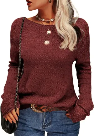 Danedvi Women Fashion Autumn Winter Pullover Sweater Round Neck Honeycomb Knitting Pattern Slim Fit Knitwear Tops