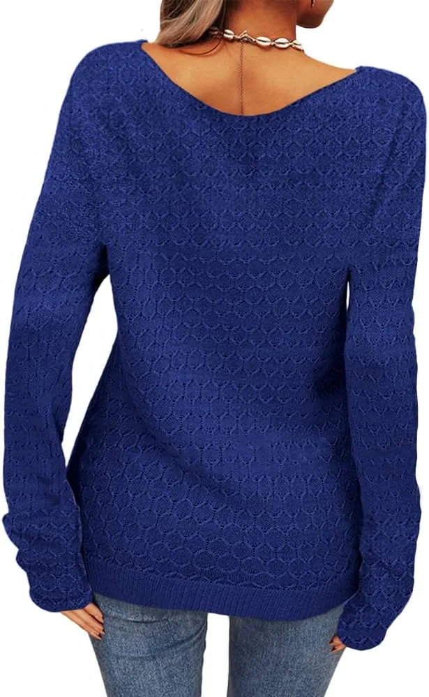 Danedvi Women Fashion Autumn Winter Pullover Sweater Round Neck Honeycomb Knitting Pattern Slim Fit Knitwear Tops
