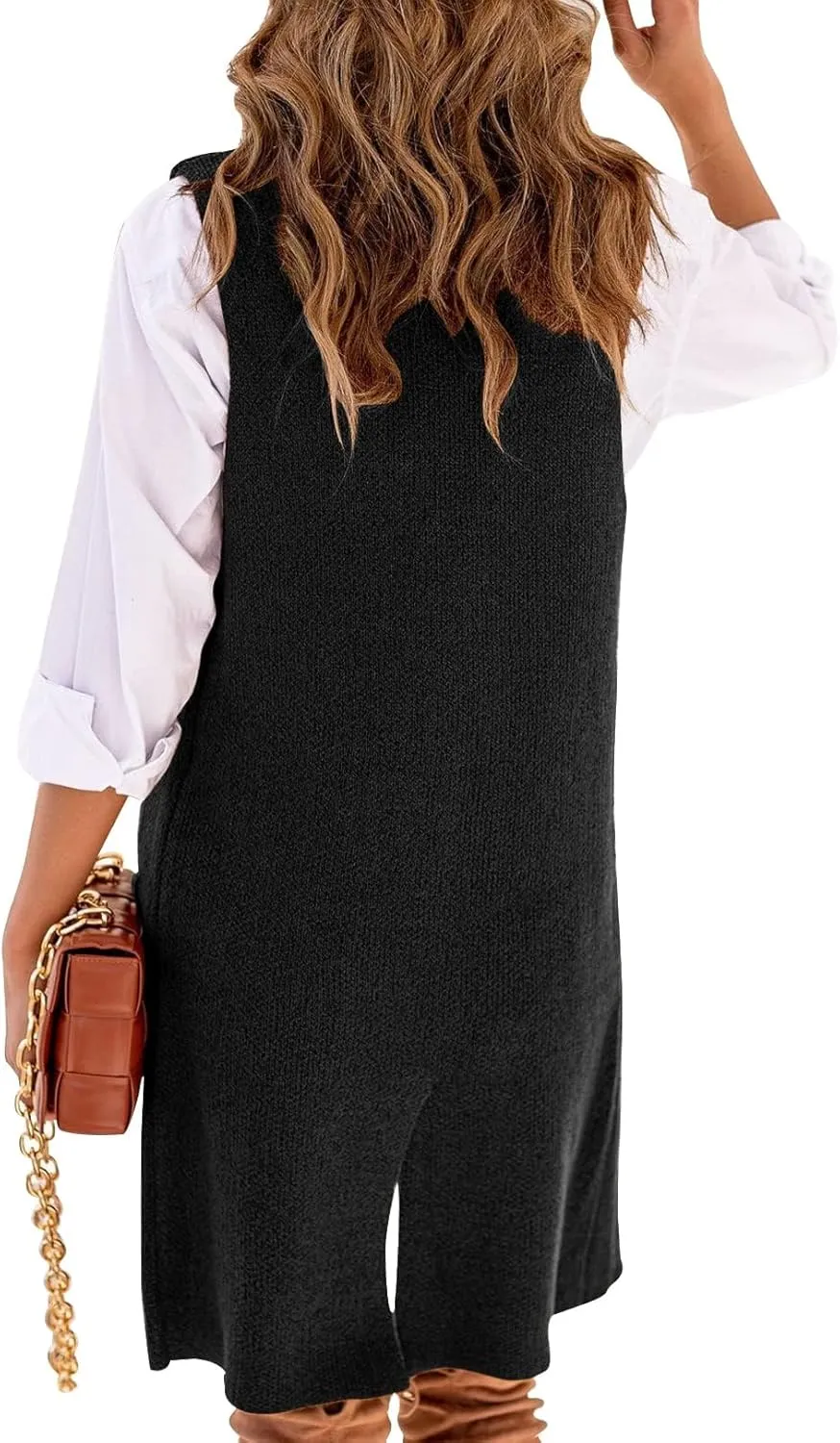 Danedvi Women Open Front Lapel Collar Cardigan Vest Button Down Long Sweaters Cardigan Solid Outerwear Coats