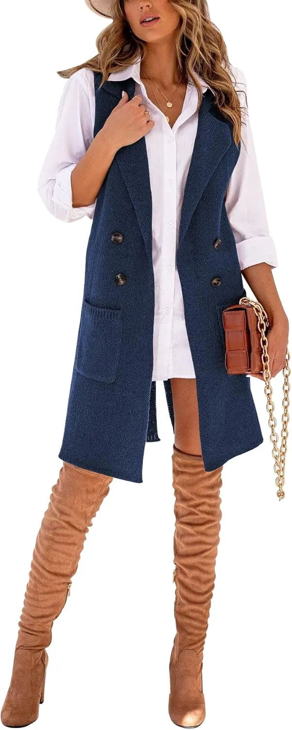 Danedvi Women Open Front Lapel Collar Cardigan Vest Button Down Long Sweaters Cardigan Solid Outerwear Coats