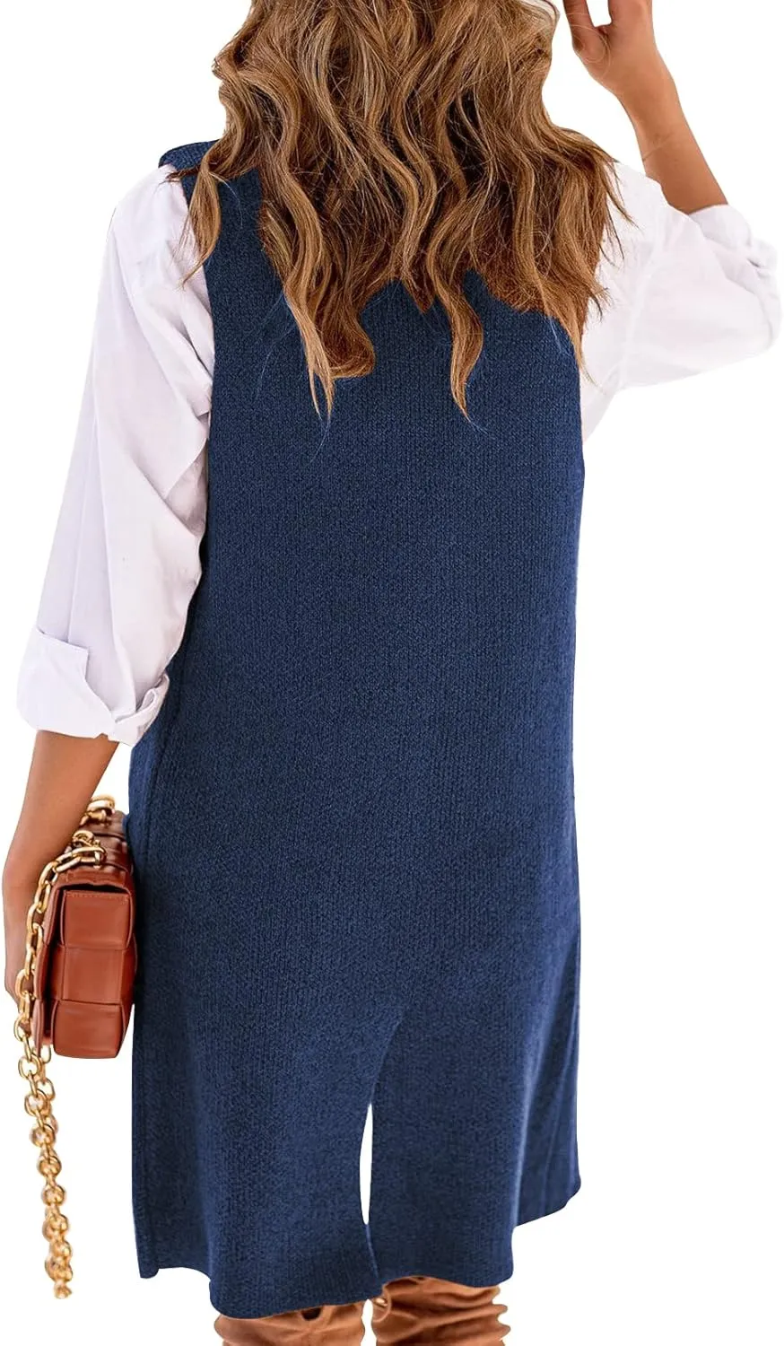 Danedvi Women Open Front Lapel Collar Cardigan Vest Button Down Long Sweaters Cardigan Solid Outerwear Coats