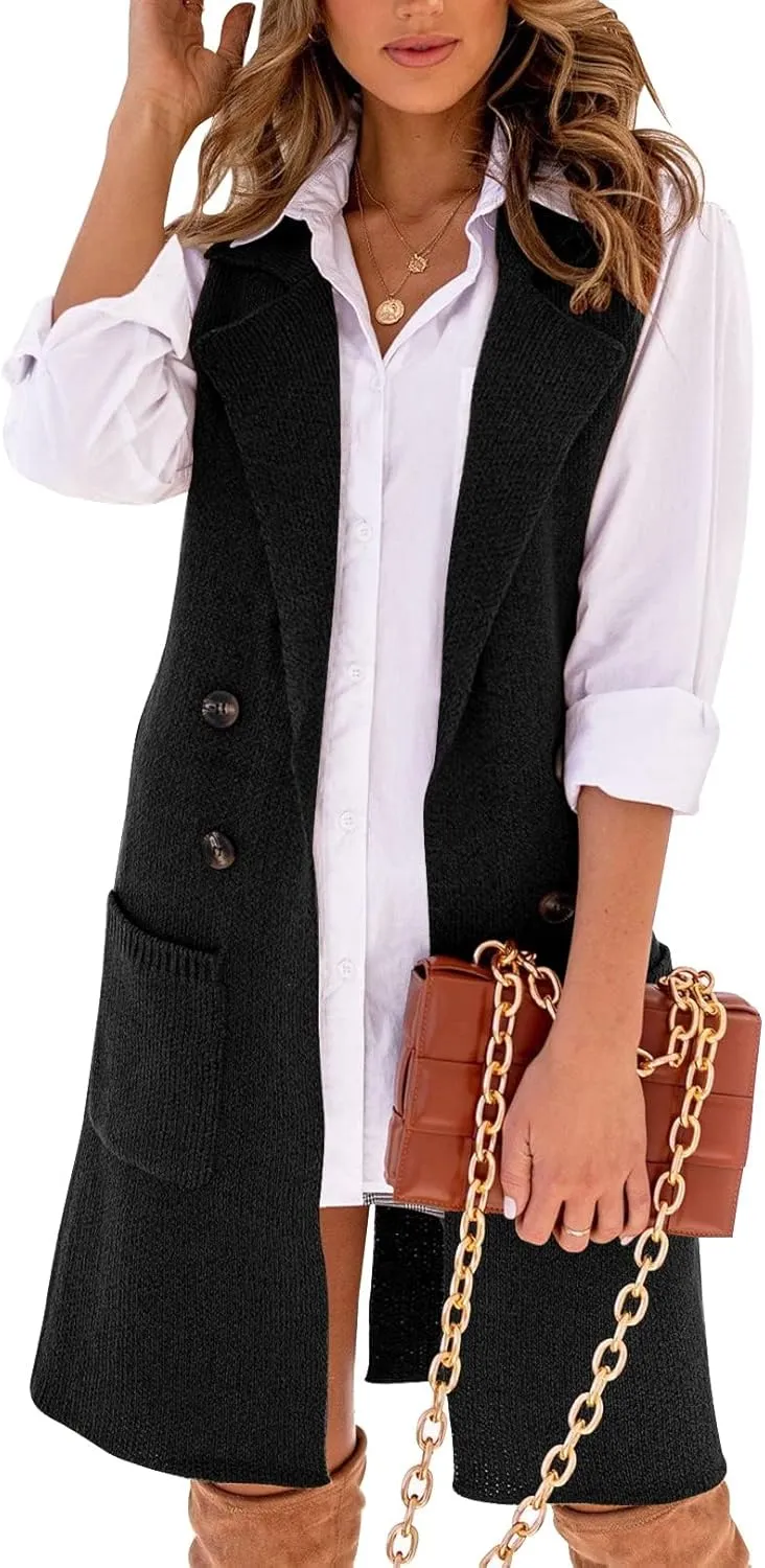 Danedvi Women Open Front Lapel Collar Cardigan Vest Button Down Long Sweaters Cardigan Solid Outerwear Coats