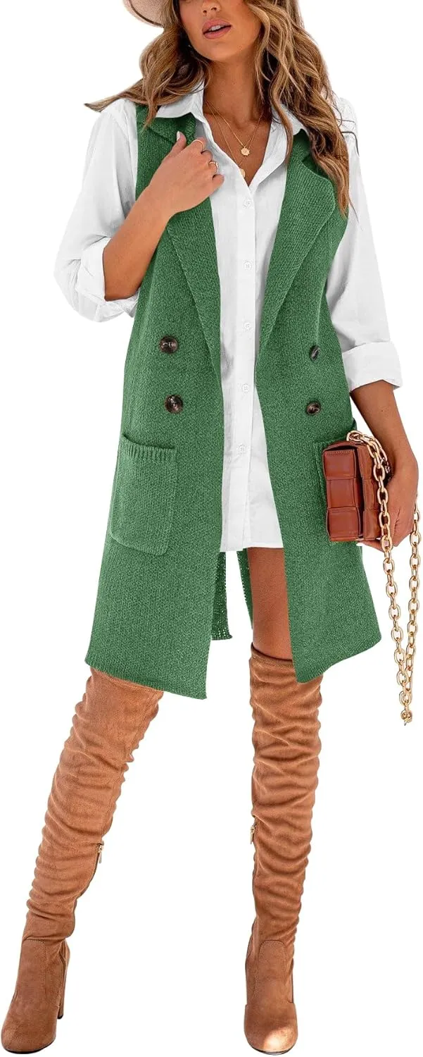 Danedvi Women Open Front Lapel Collar Cardigan Vest Button Down Long Sweaters Cardigan Solid Outerwear Coats
