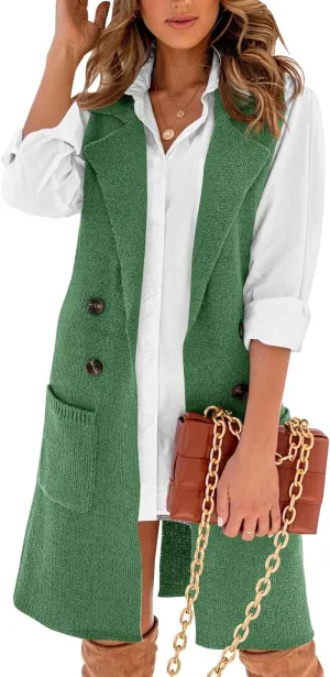 Danedvi Women Open Front Lapel Collar Cardigan Vest Button Down Long Sweaters Cardigan Solid Outerwear Coats