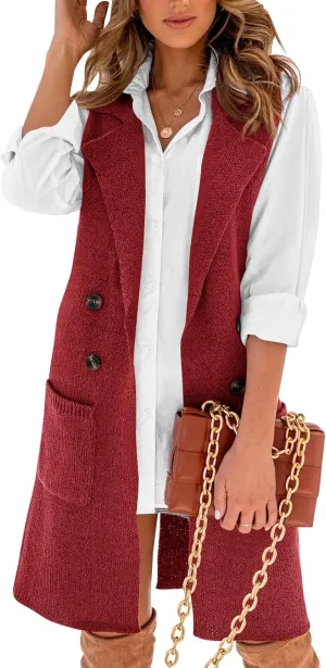 Danedvi Women Open Front Lapel Collar Cardigan Vest Button Down Long Sweaters Cardigan Solid Outerwear Coats