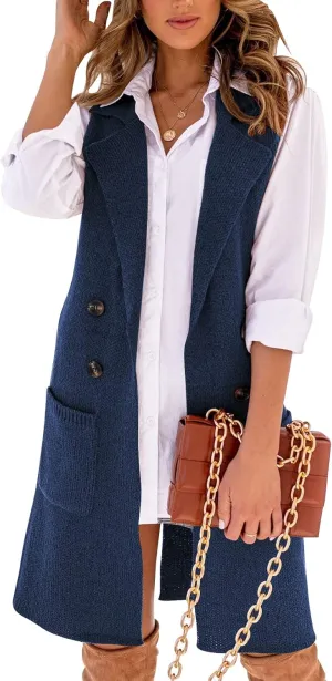 Danedvi Women Open Front Lapel Collar Cardigan Vest Button Down Long Sweaters Cardigan Solid Outerwear Coats