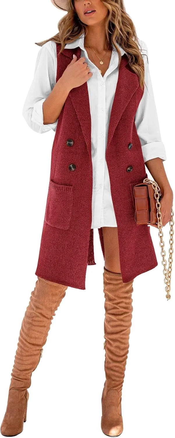 Danedvi Women Open Front Lapel Collar Cardigan Vest Button Down Long Sweaters Cardigan Solid Outerwear Coats