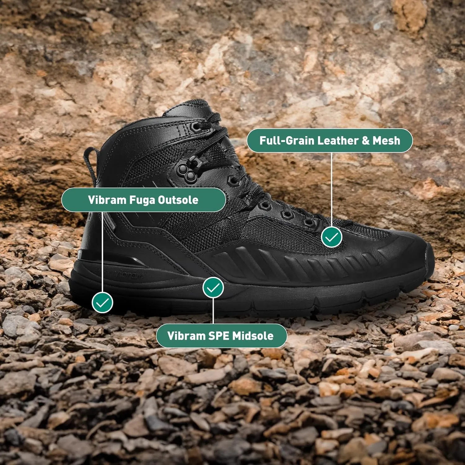 Danner FullBore 4.5” Waterproof Black Tactical Boots for Men - Full-Grain Leather & Mesh, with Shock-Absorbing Midsole & Slip-Resistant Outsole