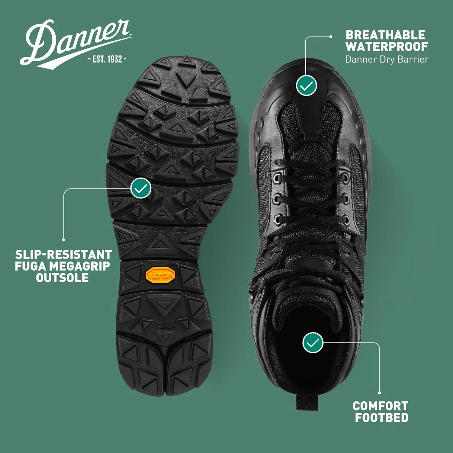 Danner FullBore 4.5” Waterproof Black Tactical Boots for Men - Full-Grain Leather & Mesh, with Shock-Absorbing Midsole & Slip-Resistant Outsole