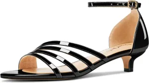 DearOnly Womens Kitten Heel Open Toe Buckle Sandals Basic Classic Ankle Strap Office Casual Prom Summer Shoes 1.4 Inches Heels