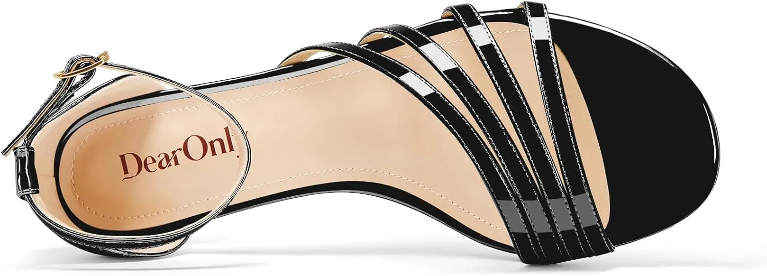 DearOnly Womens Kitten Heel Open Toe Buckle Sandals Basic Classic Ankle Strap Office Casual Prom Summer Shoes 1.4 Inches Heels