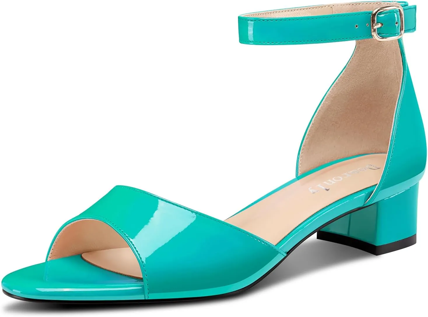 DearOnly Womens Low Block Heel Sexy Ankle Strap Open Toe Sandals Patent Leather Basic Classic Buckle Prom Casual Dress Shoes 1.2 Inches Heels