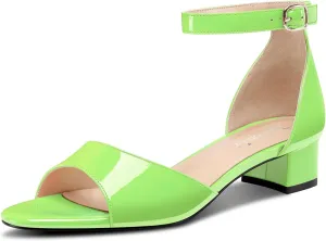 DearOnly Womens Low Block Heel Sexy Ankle Strap Open Toe Sandals Patent Leather Basic Classic Buckle Prom Casual Dress Shoes 1.2 Inches Heels