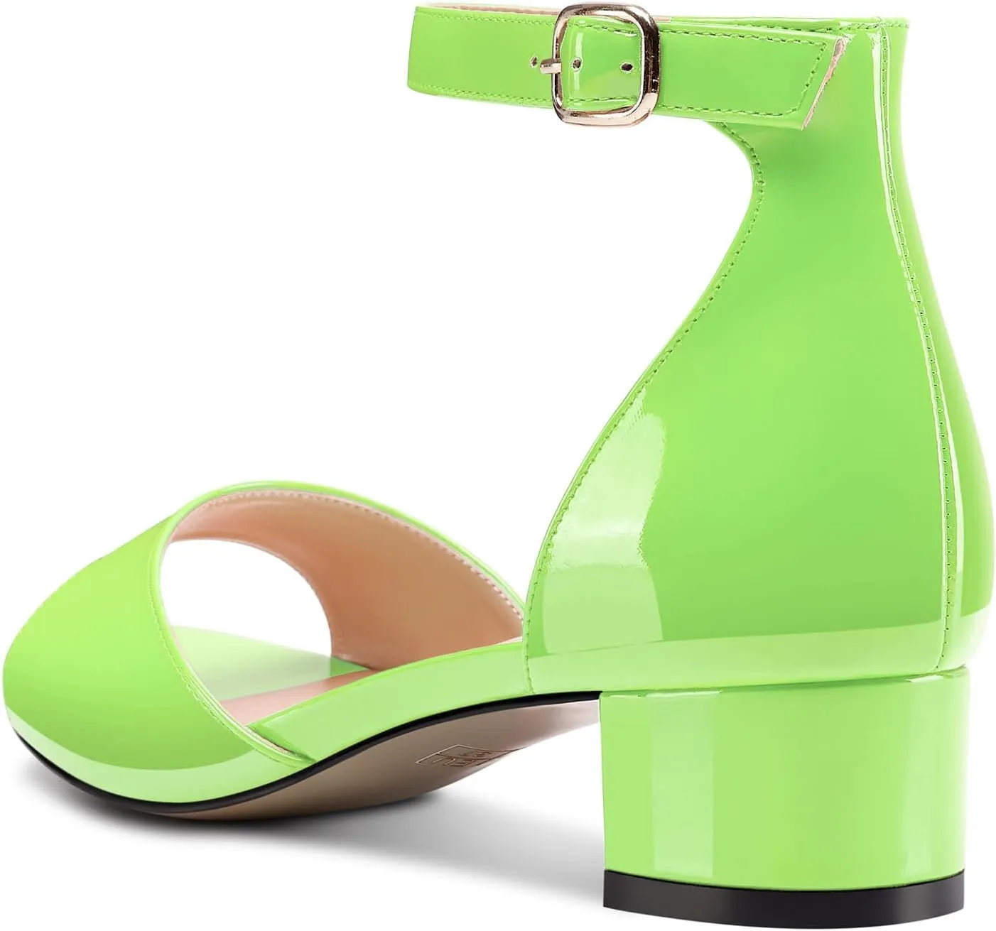 DearOnly Womens Low Block Heel Sexy Ankle Strap Open Toe Sandals Patent Leather Basic Classic Buckle Prom Casual Dress Shoes 1.2 Inches Heels