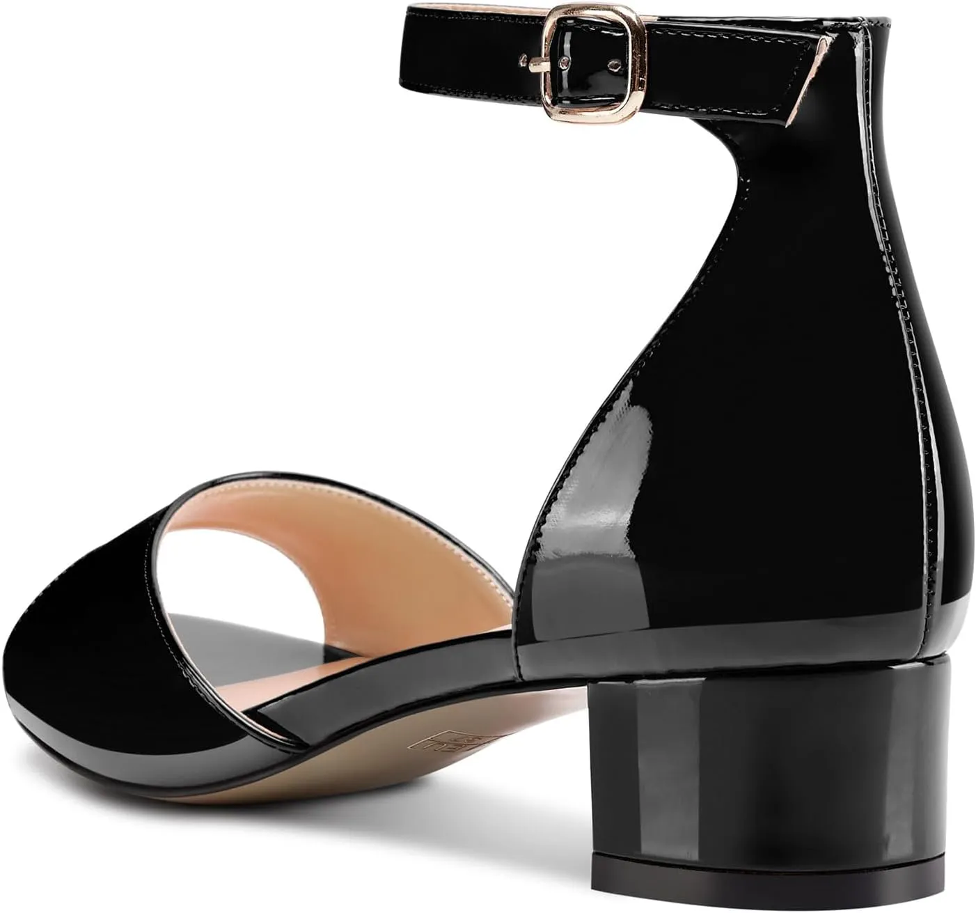 DearOnly Womens Low Block Heel Sexy Ankle Strap Open Toe Sandals Patent Leather Basic Classic Buckle Prom Casual Dress Shoes 1.2 Inches Heels