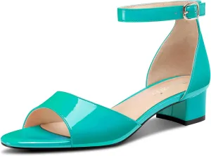 DearOnly Womens Low Block Heel Sexy Ankle Strap Open Toe Sandals Patent Leather Basic Classic Buckle Prom Casual Dress Shoes 1.2 Inches Heels